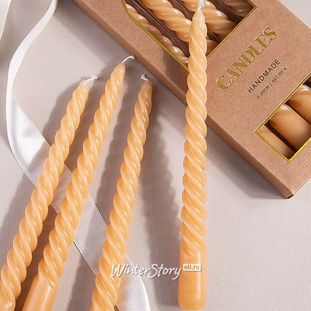 Набор свечей Lets Twist 30 см янтарные, витые, 4 шт EDG