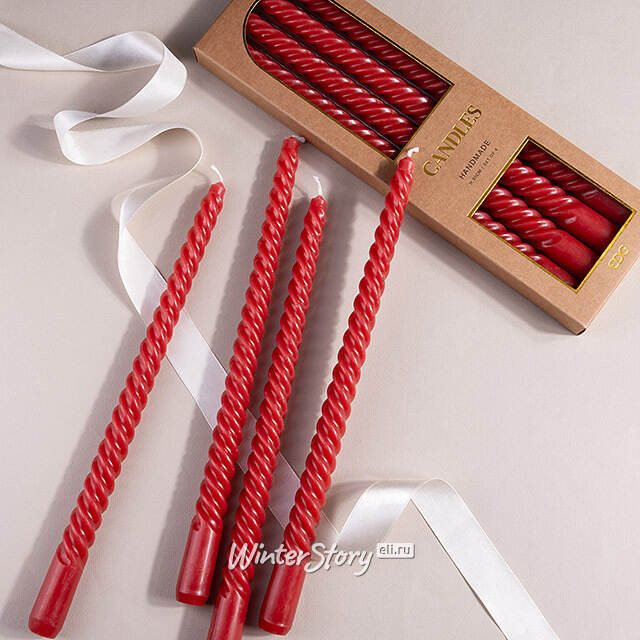 Набор свечей Lets Twist 30 см красные, витые, 4 шт EDG