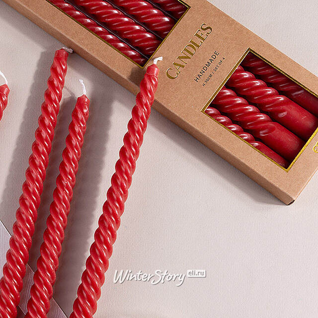 Набор свечей Lets Twist 30 см красные, витые, 4 шт EDG