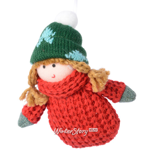 Елочная игрушка Девчушка в красном свитере 12 см, подвеска Kaemingk