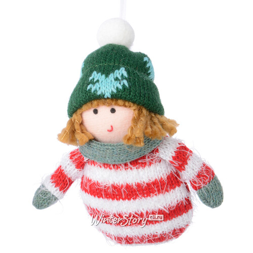 Елочная игрушка Девчушка в полосатом свитере 12 см, подвеска Kaemingk