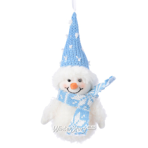 Елочная игрушка Веселый Снеговик в голубом колпаке 14 см, подвеска Kaemingk