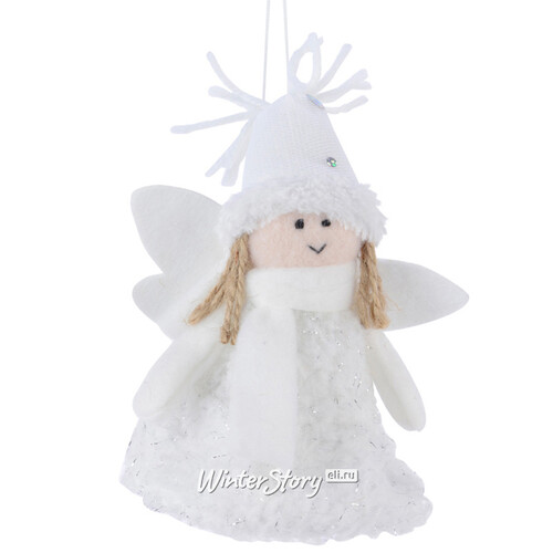 Елочная игрушка Нежный Ангелок в бело-серебряном платье 13 см, подвеска Kaemingk