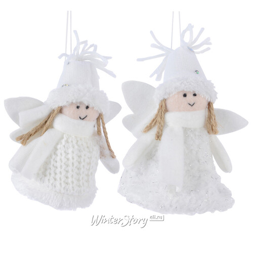 Елочная игрушка Нежный Ангелок в бело-серебряном платье 13 см, подвеска Kaemingk