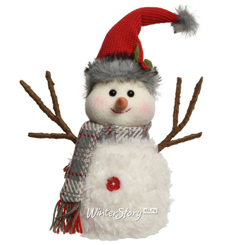Декоративная фигура Снеговик Тоби в рождественском колпаке 29 см Kaemingk