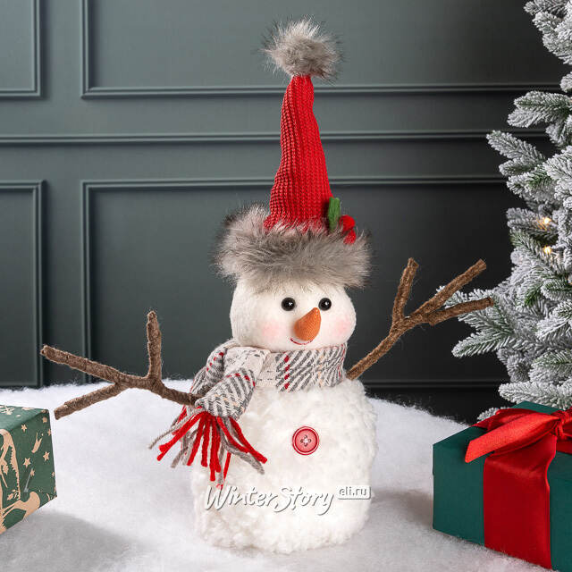 Декоративная фигура Снеговик Тоби в рождественском колпаке 29 см Kaemingk