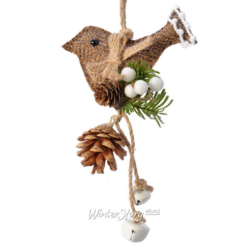 Елочная игрушка Птичка на веточке 20 см коричневая, подвеска Kaemingk