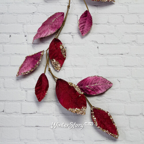 Декоративная гирлянда Рубиновые листики с блёстками 120 см Kaemingk