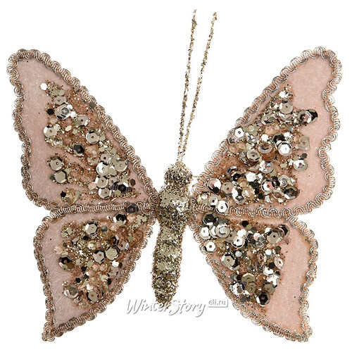 Елочное украшение Бабочка Сказочная 15 см розовая, клипса Kaemingk