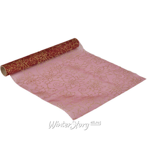 Ткань для декорирования Ажурные Пуансеттии 35*200 см томный бургунди Kaemingk