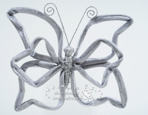 Бабочка бархатная, серебряная, 24x23 см Kaemingk