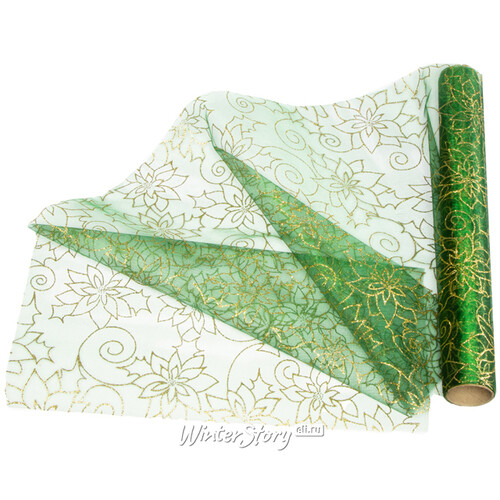 Ткань для декорирования Ажурные Пуансеттии 35*200 см таинственный зелёный Kaemingk