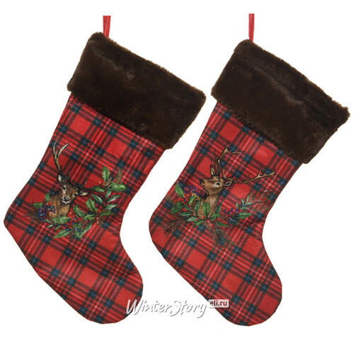 Новогодний носок Шотландское рождество - Дивный Олень 44 см Kaemingk