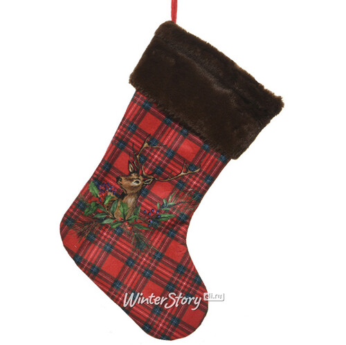 Новогодний носок Шотландское рождество - Задумчивый Олень 44 см Kaemingk