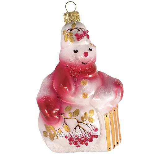 Стеклянная елочная игрушка Снеговик - Зимняя ягода 11 см, подвеска Фабрика Ариель