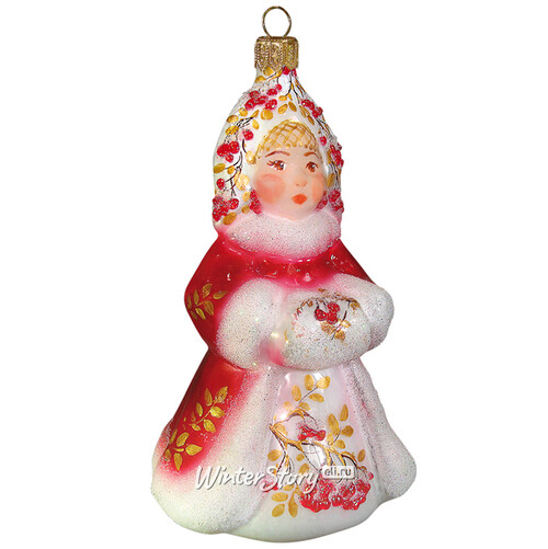 Стеклянная елочная игрушка Снегурочка - Зимняя ягода 11 см, подвеска Фабрика Ариель