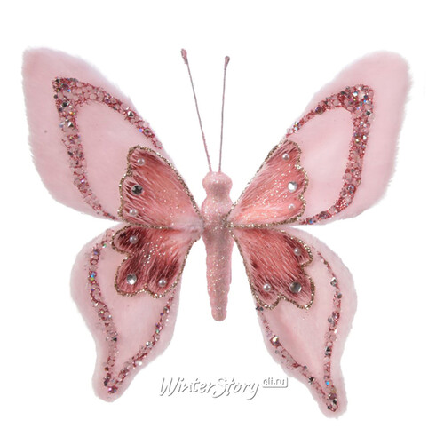 Декоративное украшение Бабочка - Maulon Gramalis 14 см розовая, клипса Kaemingk