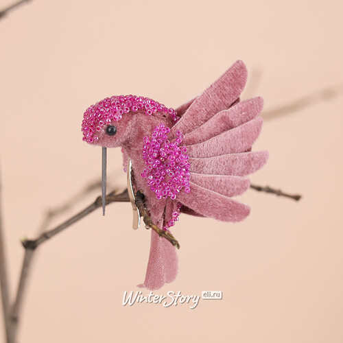 Елочное украшение Лиссабонская Пташка Жанин 9 см розовая, клипса Kaemingk
