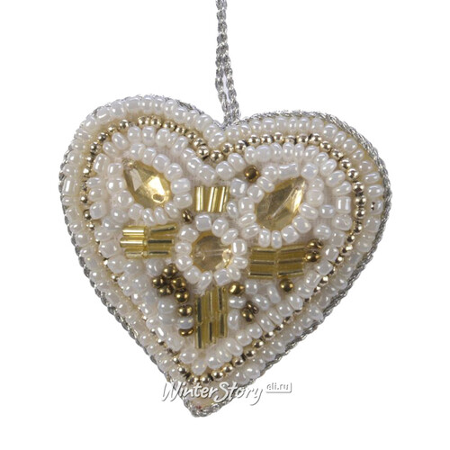Елочная игрушка Сердце - Ювелирный Блюз 5 см золотая, подвеска Kaemingk