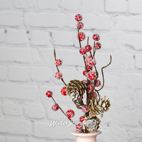 Декоративная ветка с шишками и ягодами Зимняя Симфония 30 см Kaemingk