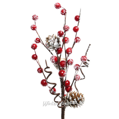Декоративная ветка с шишками и ягодами Зимняя Симфония 30 см Kaemingk