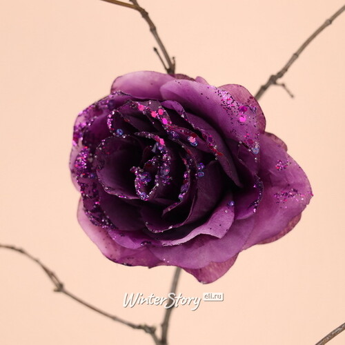 Роза Искристая 14 см сливовая, клипса Kaemingk