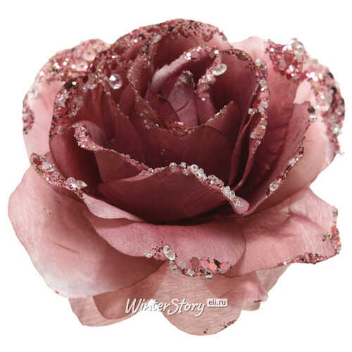 Роза Искристая 14 см розовый бархат, клипса Kaemingk