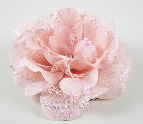 Роза сверкающая, 12 см, розовый, клипса Kaemingk