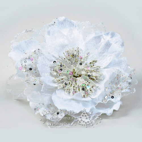 Цветок "Кружевной", 15 см, белый, клипса Kaemingk