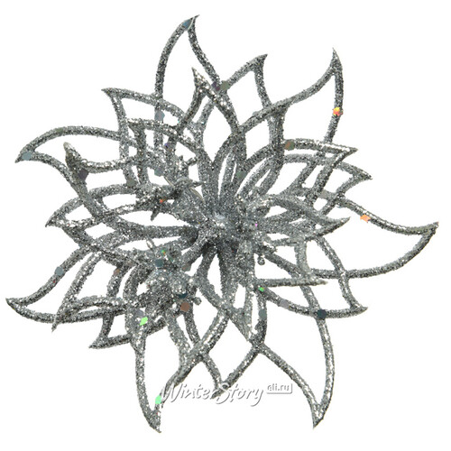 Пуансеттия Сверкающая 14 см серебряная, клипса Kaemingk