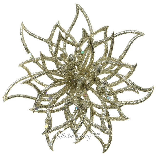 Пуансеттия Сверкающая 14 см шампань, клипса Kaemingk