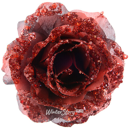 Роза Искристая 14 см бордовая, клипса Kaemingk