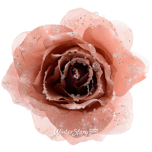 Роза Искристая 14 см мраморная розовая, клипса Kaemingk