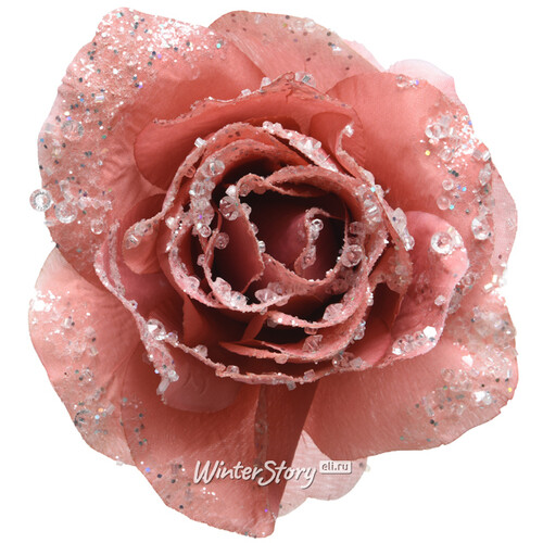 Роза Искристая 14 см благородный розовый, клипса Kaemingk