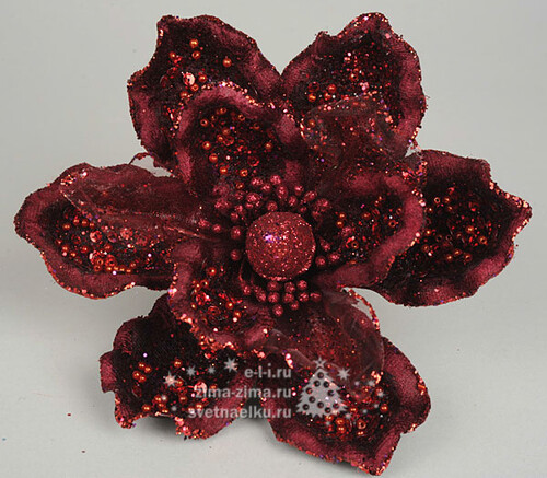 Цветок пуансеттии бордовый, 15см Kaemingk