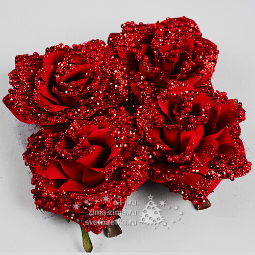 Букет роз, 8 см, красный, клипса Kaemingk