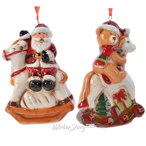 Елочная игрушка Санта на лошадке-качалке 10 см, подвеска Kaemingk