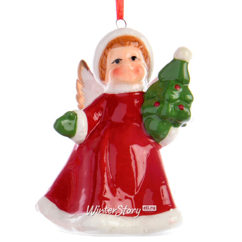 Елочная игрушка Рождественский Ангел с елочкой 8 см, подвеска Kaemingk