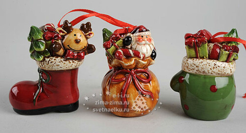 Украшение "Рождественские фигурки", керамика, 7см, подвеска, асс 3 Kaemingk