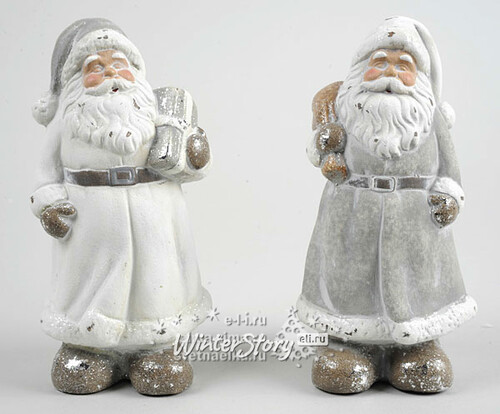 Дед Мороз в валенках, серебряный, 15см, керамика Kaemingk