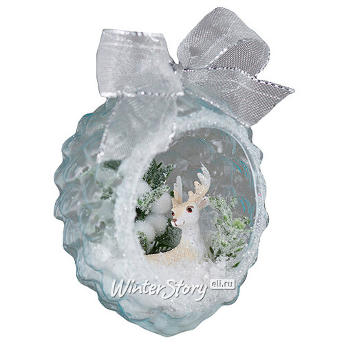 Стеклянный шар - шишка с композицией Ледяная Зима - Олень 13*9 см, подвеска Holiday Classics