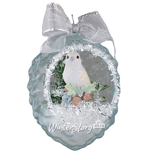 Стеклянный шар - шишка с композицией Ледяная Зима - Птичка 13*9 см, подвеска Holiday Classics