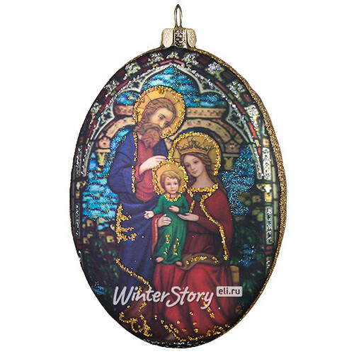 Елочное украшение Овальный Медальон Святое Семейство 10 см синий стекло, подвеска Holiday Classics