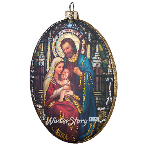 Елочное украшение Овальный Медальон Святое Семейство 10 см коричневый стекло, подвеска Holiday Classics