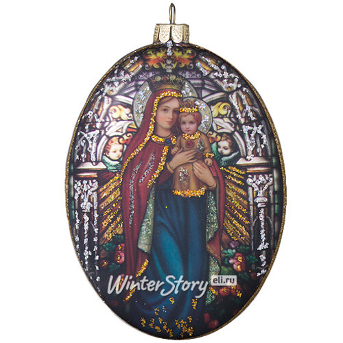 Елочное украшение Овальный Медальон Дева Мария с Младенцем 12*8 см стекло, подвеска Holiday Classics