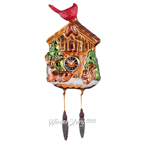 Елочная игрушка Часы-Ходики Лесная Сказка - Птица 19 см, стекло, подвеска Holiday Classics