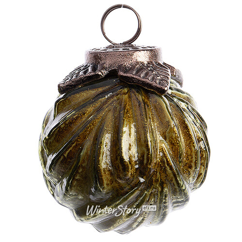 Винтажный шар Резной Орех 7.5 см оливковый, стекло Kaemingk