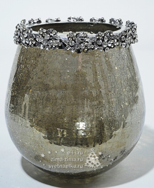 Подсвечник стеклянный со стразами, 10*11 см, серебро Kaemingk