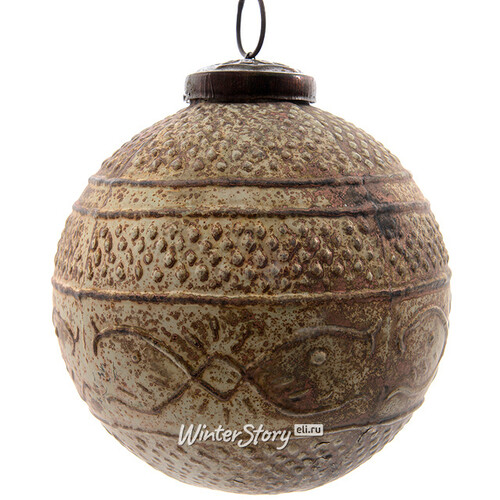 Винтажный шар Рисунки Востока 10 см бежевый, стекло Kaemingk