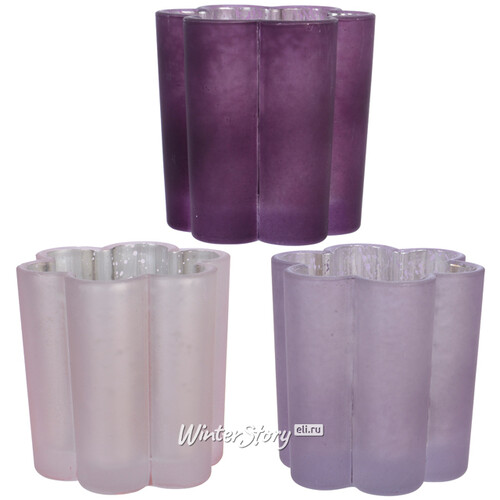 Стеклянный подсвечник для маленькой свечи Нежная Фиалка 6 см пурпурный шелк Kaemingk